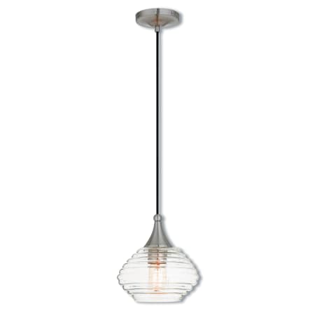 Livex Lighting Art Glass 1 Light Mini Pendant with Ribbed Glass Shade Brushed Nickel