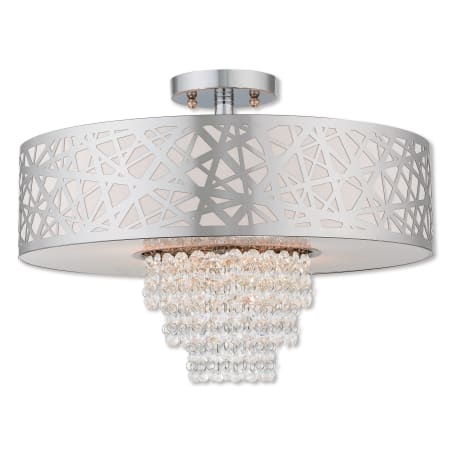 Livex Lighting Allendale 4 Light 18" Wide Semi-Flush Drum Ceiling Fixture with Fabric Hardback Shade Polished Chrome