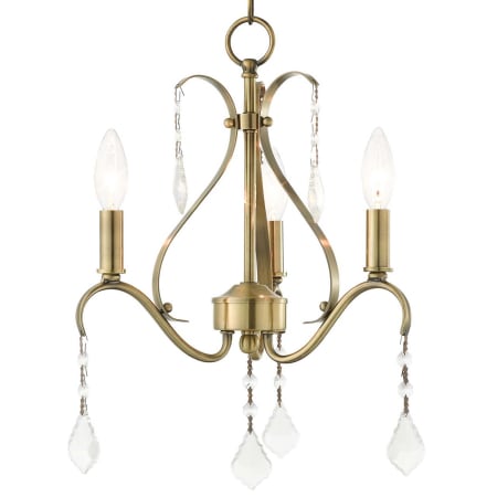 Livex Lighting Caterina 3 Light 13" Wide Crystal Candle Style Chandelier Antique Brass with Clear Crystals