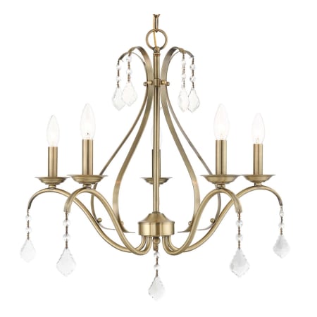Livex Lighting Caterina 5 Light 24" Wide Crystal Candle Style Chandelier Antique Brass with Clear Crystals