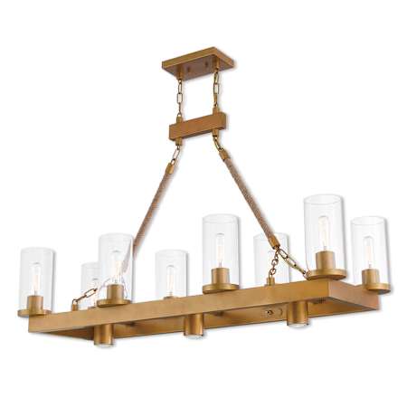 Livex Lighting Metuchen 3 Light 44" Wide Linear Chandelier with Clear Glass Shades Aged Gold