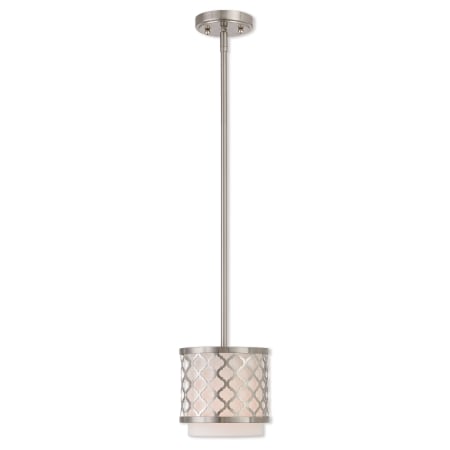 Livex Lighting Arabesque Single Light 7" Wide Pendant with Outer Metal Frame and Inner Fabric Shade Brushed Nickel