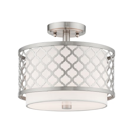 Livex Lighting Arabesque 2 Light 12" Wide Flush Mount Drum Ceiling Fixture Brushed Nickel