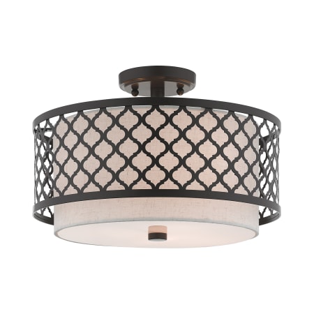 Livex Lighting Arabesque 3 Light 15-1/4" Wide Semi-Flush Drum Ceiling Fixture with Outer Hardback and Inner Fabric Shade English Bronze