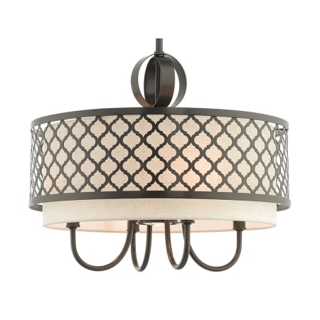 Livex Lighting Arabesque Single Light 18" Wide Drum Chandelier with Outer Metal Frame and Inner Fabric Shades English Bronze