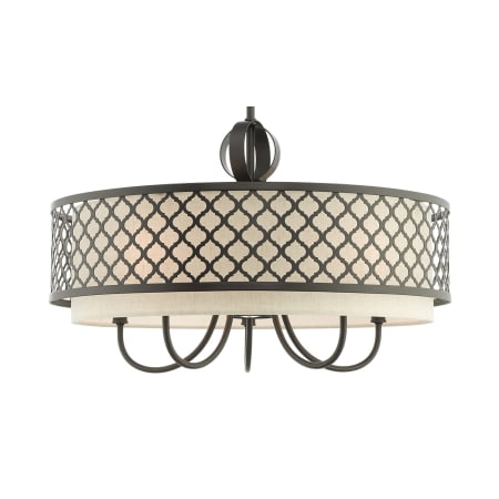 Livex Lighting Arabesque Single Light 24" Wide Drum Chandelier with Outer Metal Frame and Inner Fabric Shades English Bronze