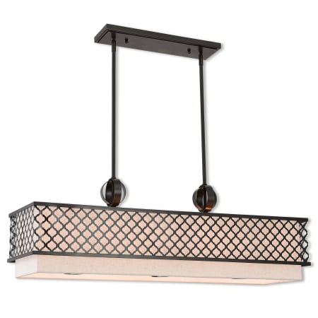 Livex Lighting Arabesque 3 Light 40" Wide Linear Chandelier with Outer Metal Frame and Inner Fabric Shade English Bronze