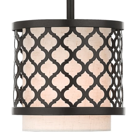 Livex Lighting Arabesque Single Light 7" Wide Pendant with Outer Metal Frame and Inner Fabric Shade English Bronze