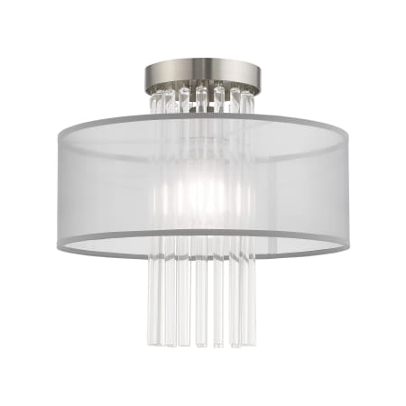 Livex Lighting Alexis Single Light 13" Wide Semi-Flush Drum Ceiling Fixture Brushed Nickel