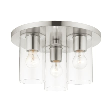 Livex Lighting Zurich 3 Light 14" Wide Flush Mount Ceiling Fixture Brushed Nickel