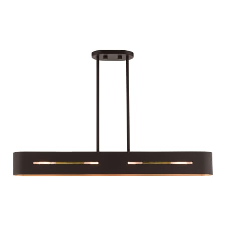 Livex Lighting Ravena 4 Light 36" Wide Linear Chandelier Bronze with Antique Brass Accents