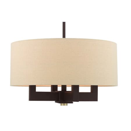Livex Lighting Cresthaven 4 Light 18" Wide Drum Chandelier with Brown Shade Bronze with Antique Brass Accents