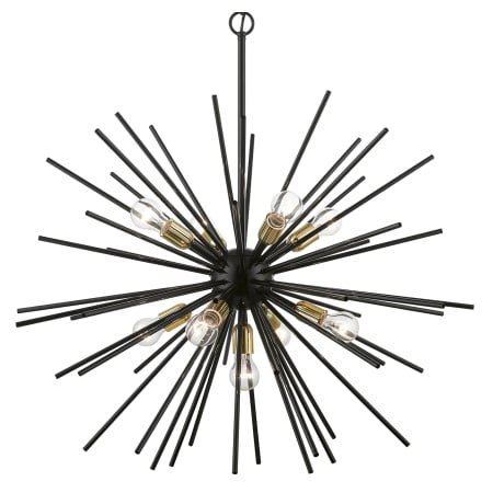 Livex Lighting Tribeca 9 Light 34" Wide Commercial Abstract Sputnik Chandelier Shiny Black / Polished Brass Accents