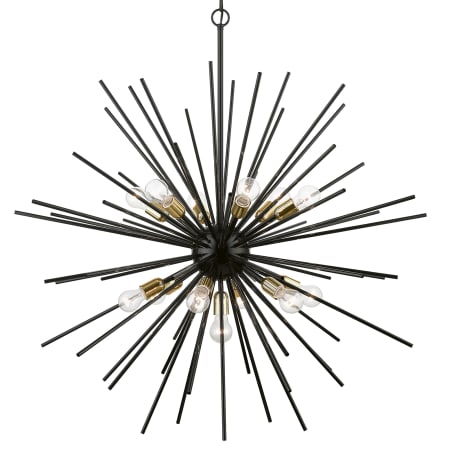 Livex Lighting Tribeca 13 Light 42" Wide Commercial Abstract Sputnik Chandelier Shiny Black / Polished Brass Accents