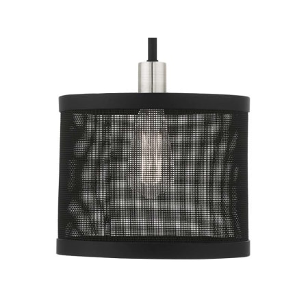 Livex Lighting Industro Single Light 10" Wide Cage Mini Pendant Black with Brushed Nickel Accents