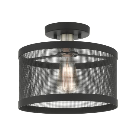 Livex Lighting Industro Single Light 11" Wide Semi-Flush Drum Ceiling Fixture Black with Brushed Nickel Accents