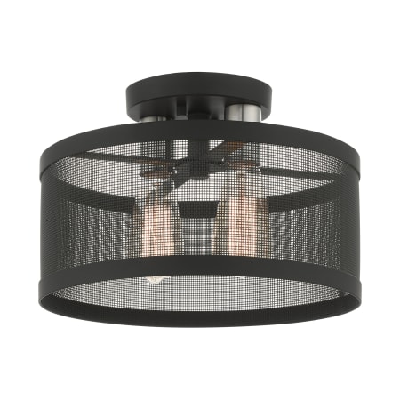 Livex Lighting Industro 2 Light 13" Wide Semi-Flush Drum Ceiling Fixture Black with Brushed Nickel Accents