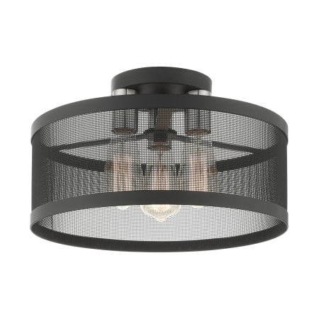 Livex Lighting Industro 3 Light 15" Wide Semi-Flush Drum Ceiling Fixture Black with Brushed Nickel Accents