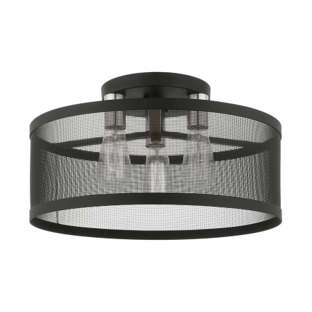 Livex Lighting Industro 3 Light 18" Wide Semi-Flush Drum Ceiling Fixture Black with Brushed Nickel Accents