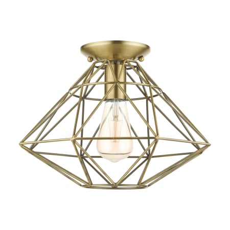 Livex Lighting Geometric 14" Wide Semi-Flush Ceiling Fixture Antique Brass