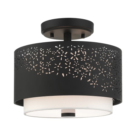 Livex Lighting Noria 2 Light 12" Wide Semi-Flush Drum Ceiling Fixture Black