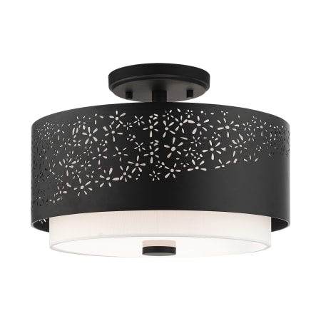 Livex Lighting Noria 3 Light 15" Wide Semi-Flush Drum Ceiling Fixture Black