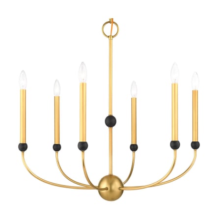 Livex Lighting Cortlandt 6 Light 28" Wide Candle Style Chandelier Natural Brass with Bronze Accents