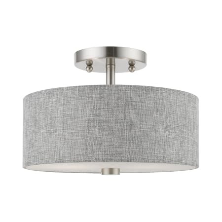 Livex Lighting Dakota 2 Light 11" Wide Flush Mount Drum Ceiling Fixture Brushed Nickel / Shiny White Accents