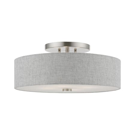 Livex Lighting Dakota 4 Light 18" Wide Flush Mount Drum Ceiling Fixture Brushed Nickel / Shiny White Accents