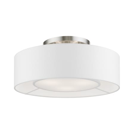 Livex Lighting Gilmore 3 Light 17" Wide Flush Mount Drum Ceiling Fixture Brushed Nickel / Shiny White Accents