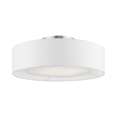 Livex Lighting Gilmore 4 Light 21" Wide Flush Mount Drum Ceiling Fixture Brushed Nickel / Shiny White Accents
