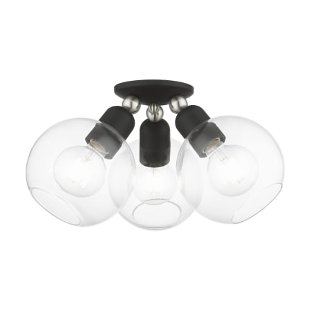 Livex Lighting Downtown 3 Light 16" Wide Flush Mount Globe Ceiling Fixture Black / Brushed Nickel Accents
