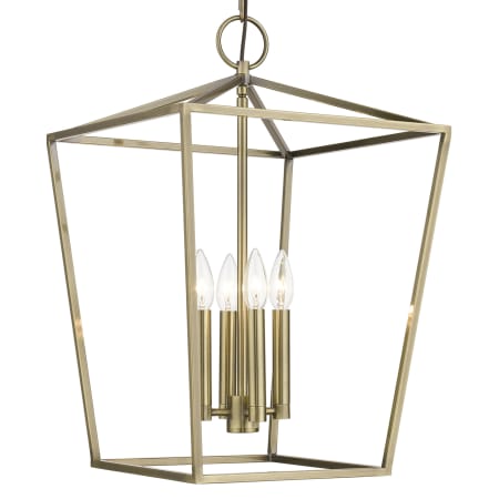 Livex Lighting Devonshire 4 Light 15" Wide Commercial Lantern Chandelier Antique Brass