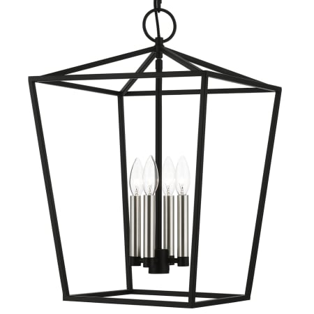 Livex Lighting Devonshire 4 Light 15" Wide Commercial Lantern Chandelier Black / Brushed Nickel Accents