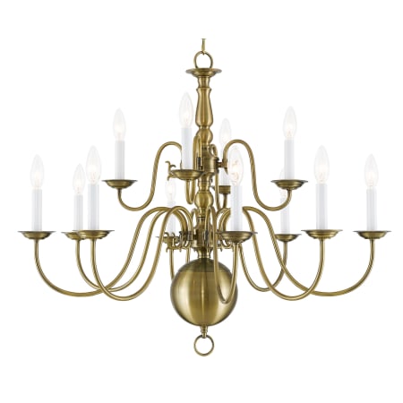 Livex Lighting Williamsburg 12 Light 2 Tier Chandelier Antique Brass