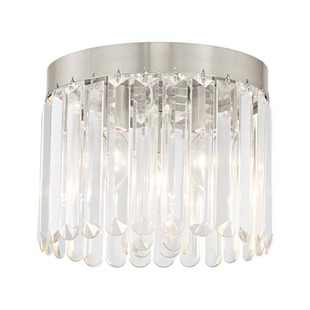 Livex Lighting Ashton 3 Light 11" Wide Single Semi-Flush Ceiling Fixture with Clear Crystal Diffusers Brushed Nickel