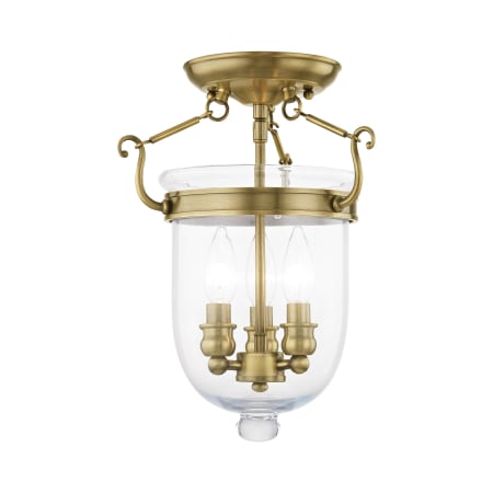 Livex Lighting Jefferson 3 Light Semi-Flush Ceiling Fixture Antique Brass