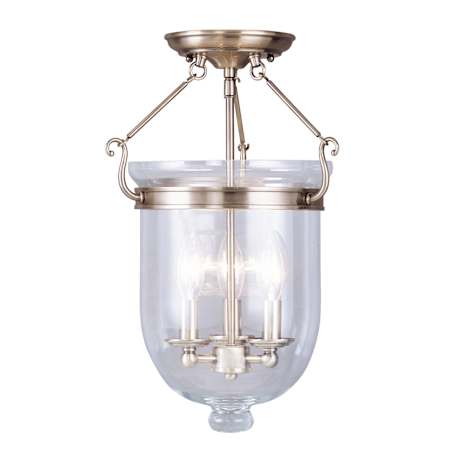 Livex Lighting Jefferson 3 Light Semi-Flush Ceiling Fixture Antique Brass