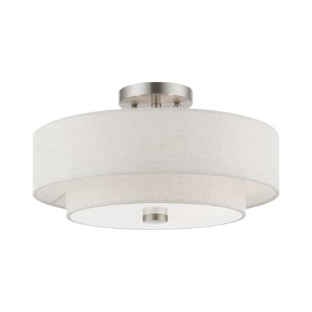 Livex Lighting Meridian 3 Light 15" Wide Flush Mount Drum Ceiling Fixture Brushed Nickel
