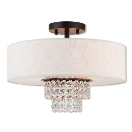 Livex Lighting Carlisle 3 Light 15" Wide Semi-Flush Drum Ceiling Fixture with Outer Hardback and Inner Fabric Shade English Bronze