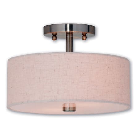 Livex Lighting Meridian 2 Light 11" Wide Single Semi-Flush Ceiling Fixture with Hand Crafted Fabric Shade Brushed Nickel
