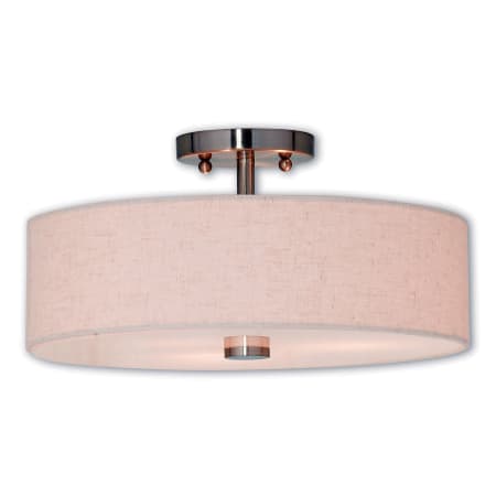 Livex Lighting Meridian 3 Light 15" Wide Single Semi-Flush Ceiling Fixture with Hand Crafted Fabric Shade Brushed Nickel
