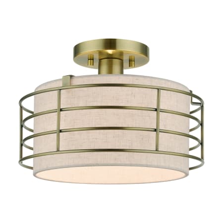 Livex Lighting Blanchard 12" Wide Semi-Flush Drum Ceiling Fixture Antique Brass
