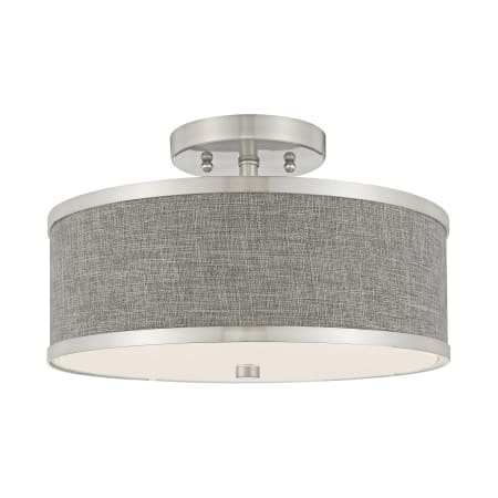 Livex Lighting Park Ridge 2 Light 13" Wide Semi-Flush Drum Ceiling Fixture Brushed Nickel