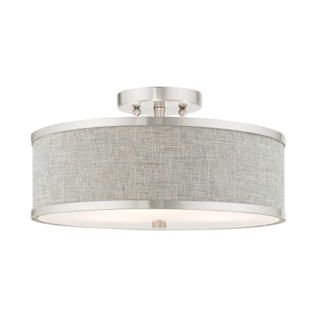 Livex Lighting Park Ridge 3 Light 15" Wide Semi-Flush Drum Ceiling Fixture Brushed Nickel