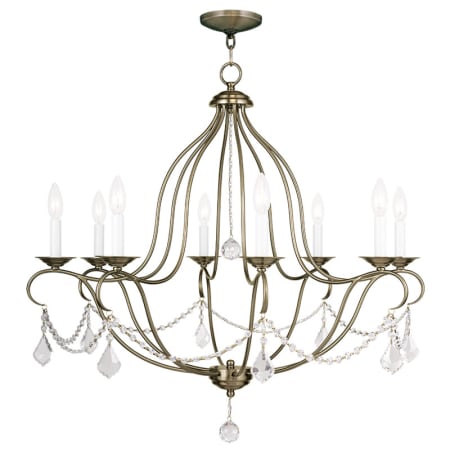 Livex Lighting Chesterfield 8 Light 1 Tier Chandelier with Crystal Accents Antique Brass