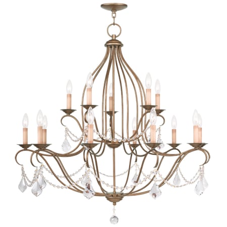 Livex Lighting Chesterfield 15 Light 2 Tier Chandelier with Crystal Accents Antique Gold Leaf