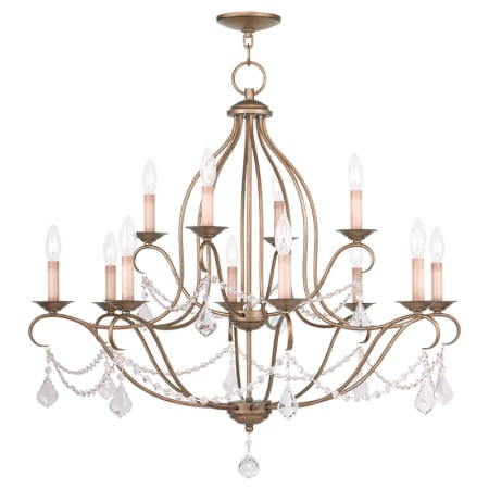 Livex Lighting Chesterfield 12 Light 2 Tier Chandelier with Crystal Accents Antique Gold Leaf
