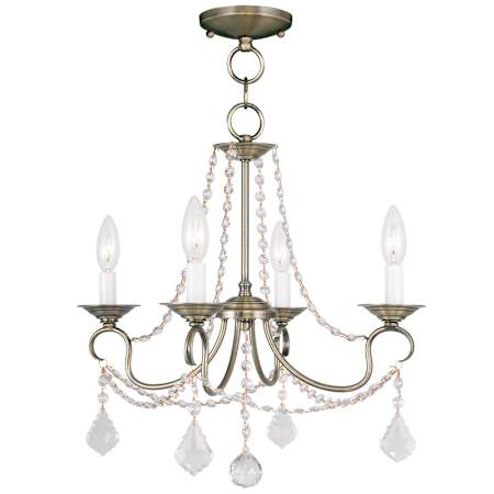 Livex Lighting Pennington 4 Light Pendant with Crystal Accents Antique Brass