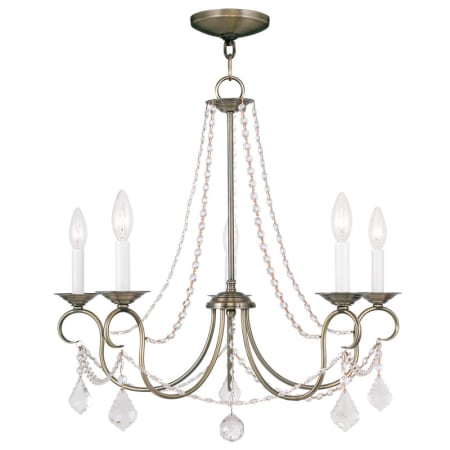Livex Lighting Pennington 5 Light 1 Tier Chandelier with Crystal Accents Antique Brass